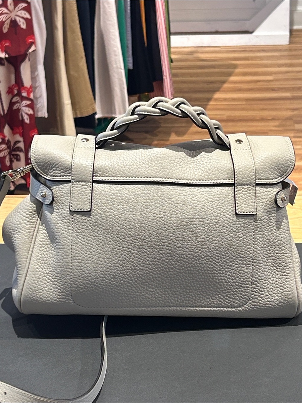 Mulberry Cream Pebble Leather Satchel with Braided Top Handle - Picture 6 of 12